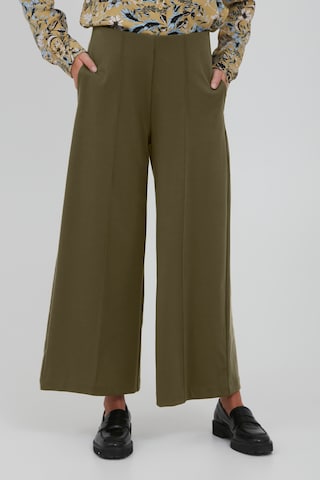 ICHI Wide leg Broek 'KATE' in Groen: voorkant