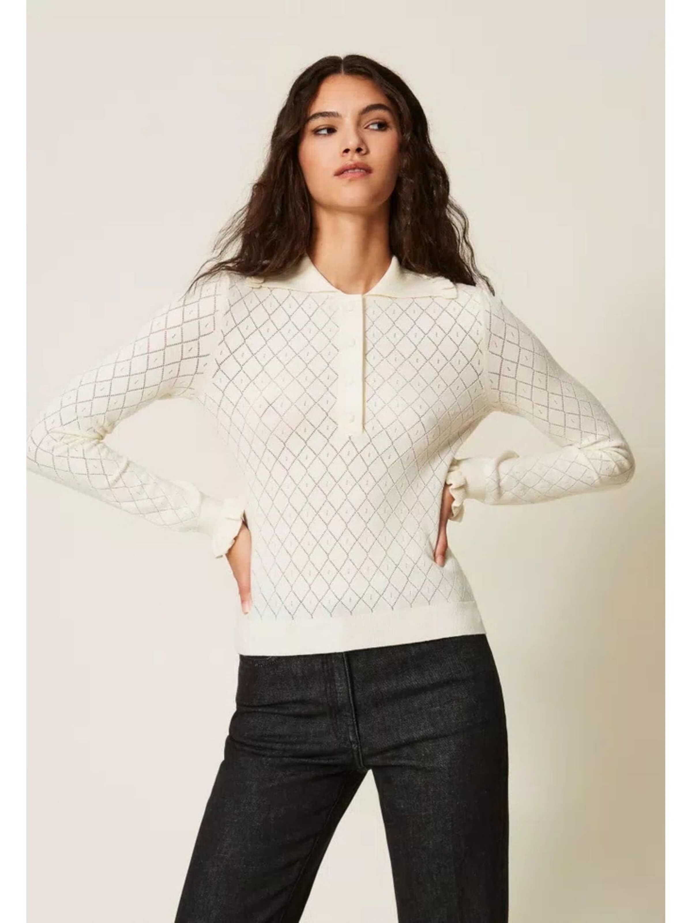 Twinset Koszulka 'Ruffled Polo Shirt' w kolorze biały
