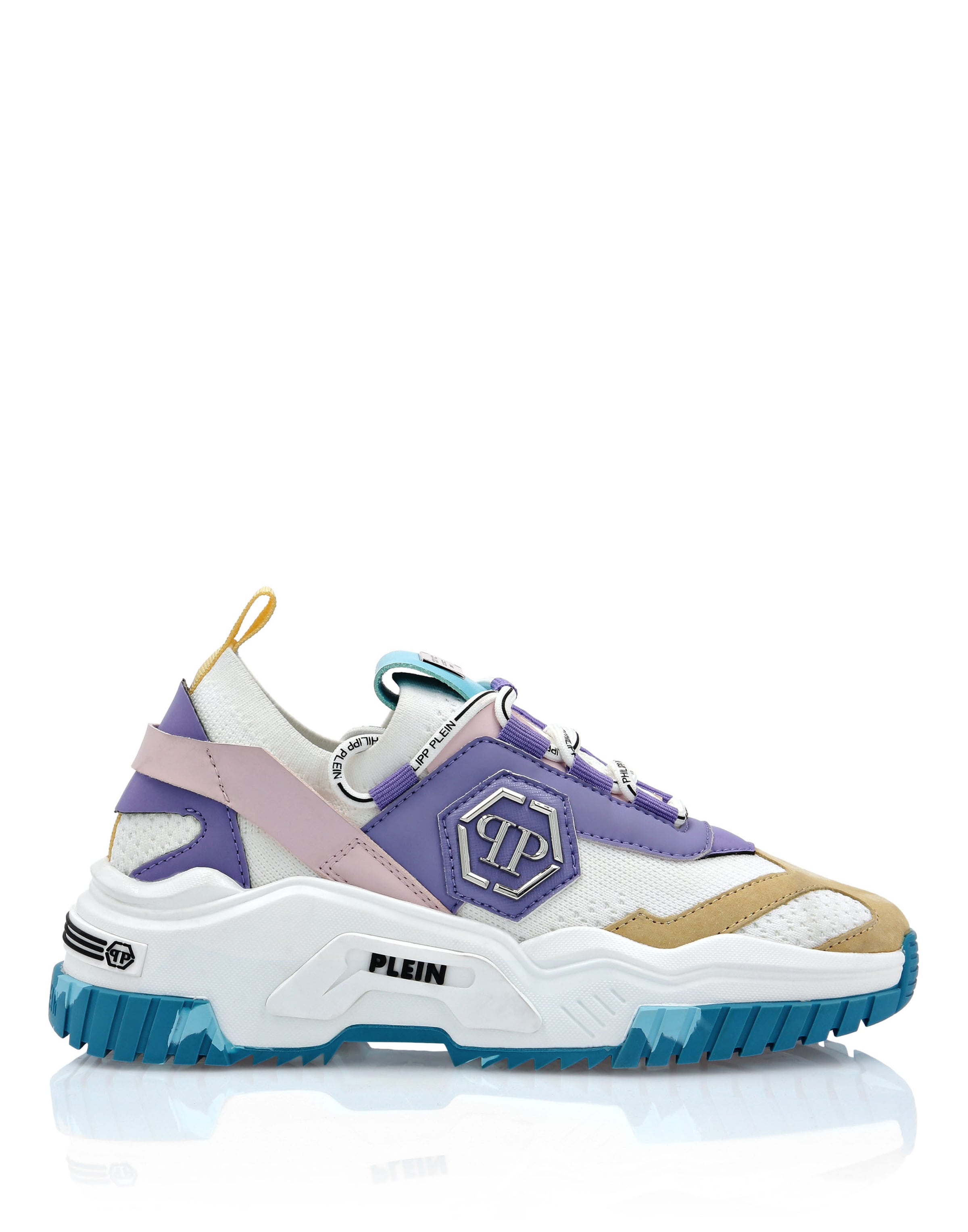 Philipp Plein Baskets basses 'Predator' en bleu / jaune / violet / rose clair, Vue avec produit