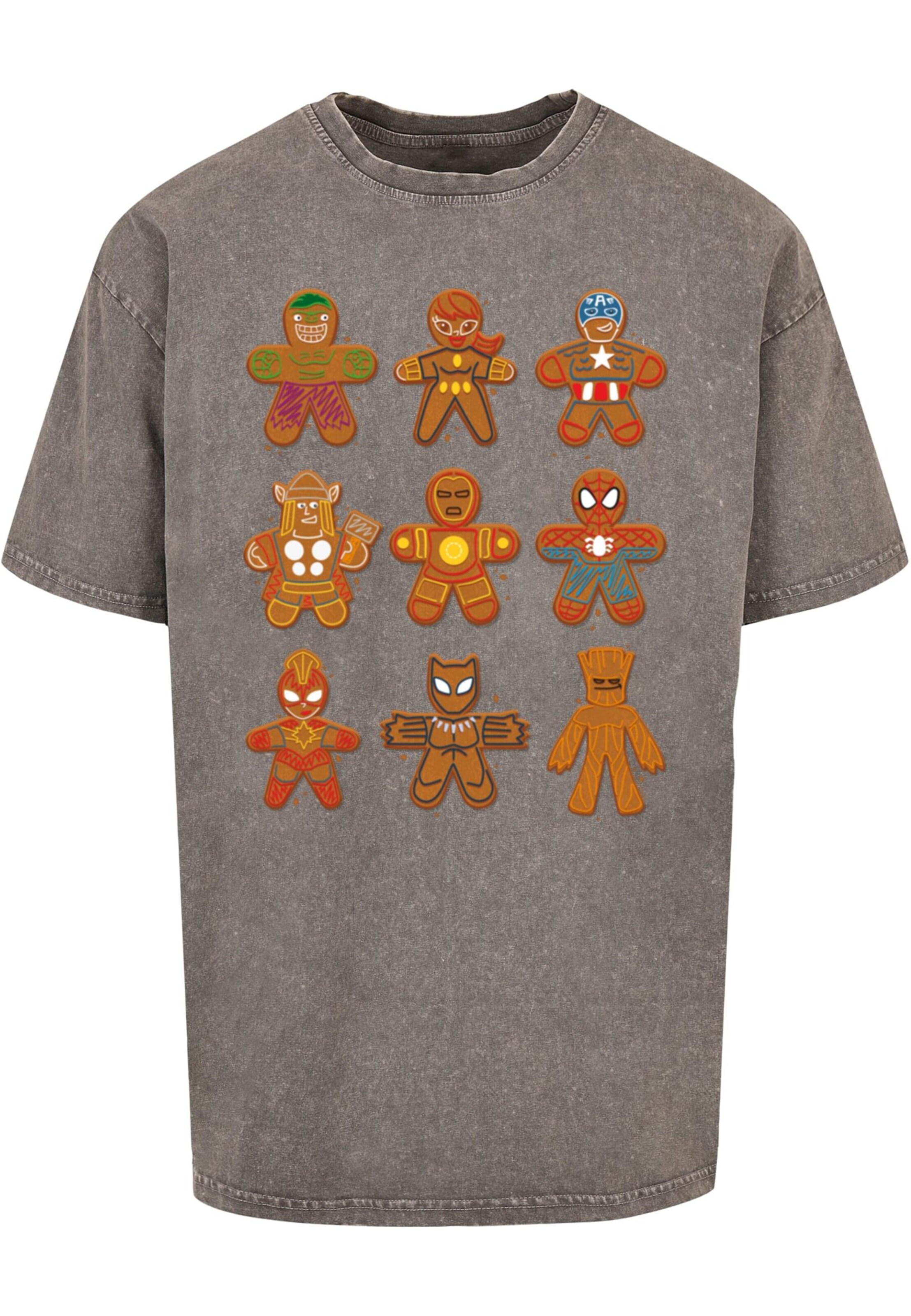 ABSOLUTE CULT Shirt 'Marvel Universe - Christmas Gingerbread Avengers' in Grey: front