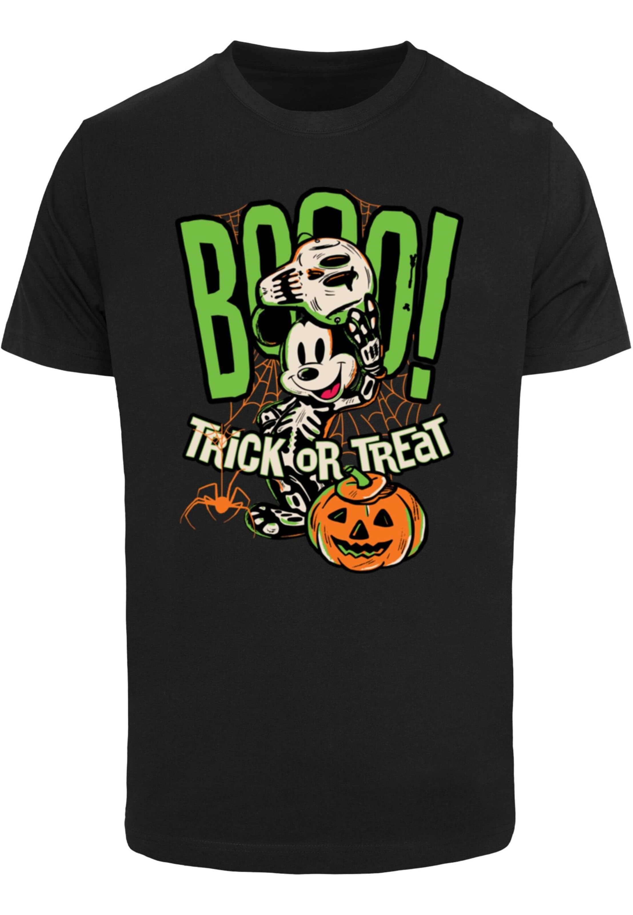 ABSOLUTE CULT Shirt 'Mickey Mouse - Halloween Booo Trick Or Treat' in Zwart: voorkant
