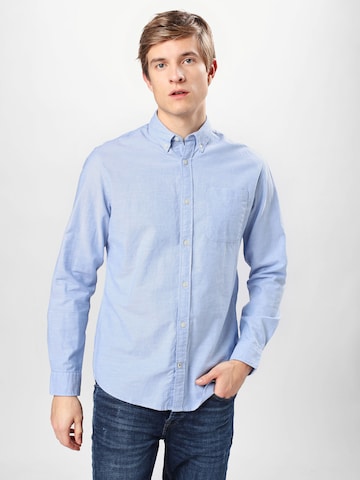 JACK & JONES Slim fit Button Up Shirt 'Oxford' in Blue: front