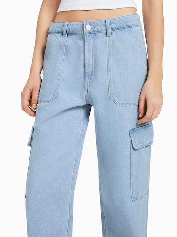 Bershka Wide leg Cargojeans in Blauw