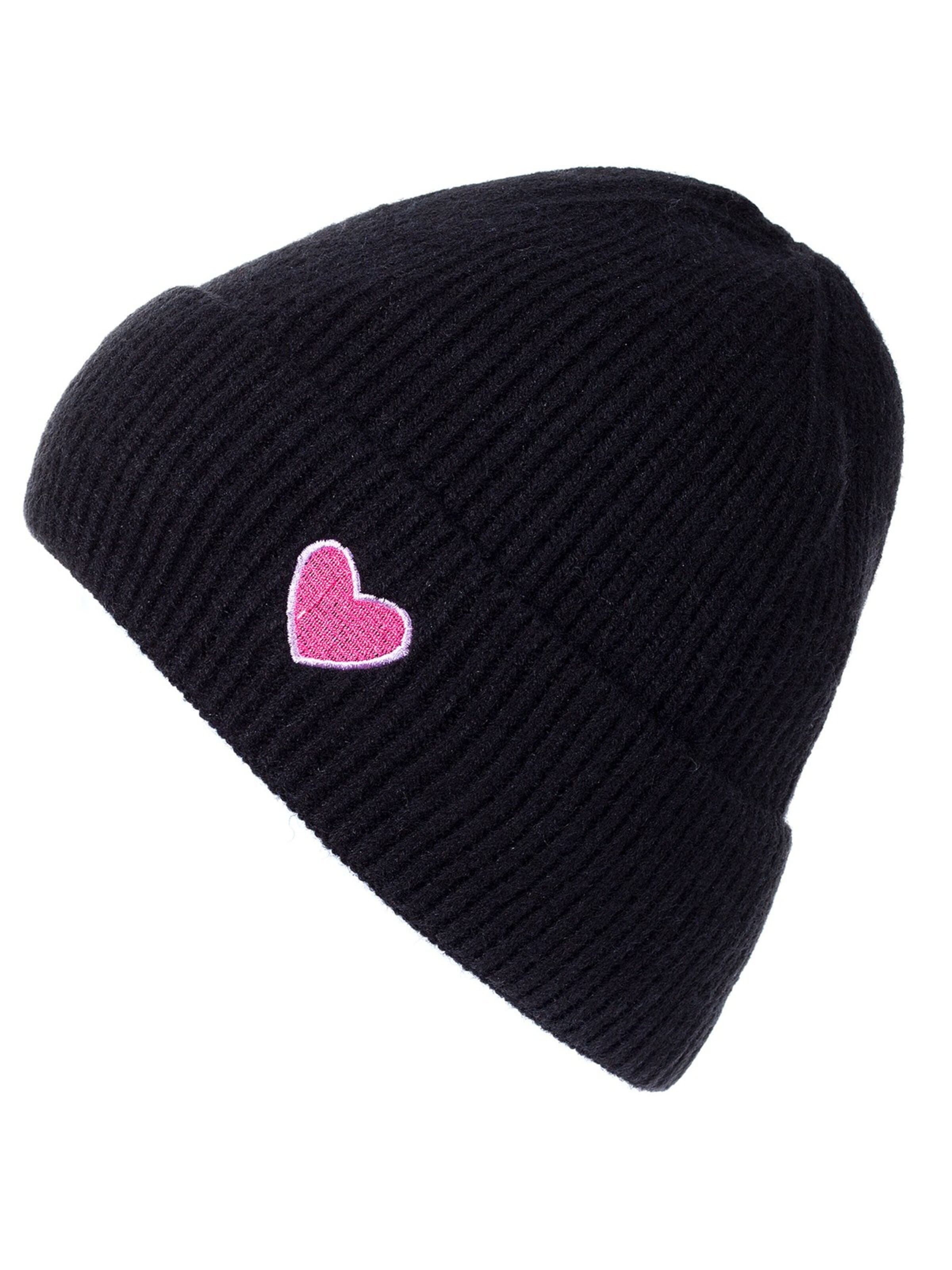 styleBREAKER Beanie 'Strick Beanie mit Herz Stickerei' in Black: front