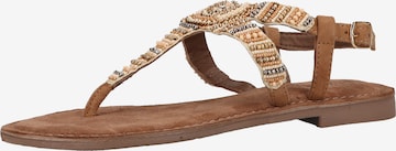 LAZAMANI T-Bar Sandals in Brown: front