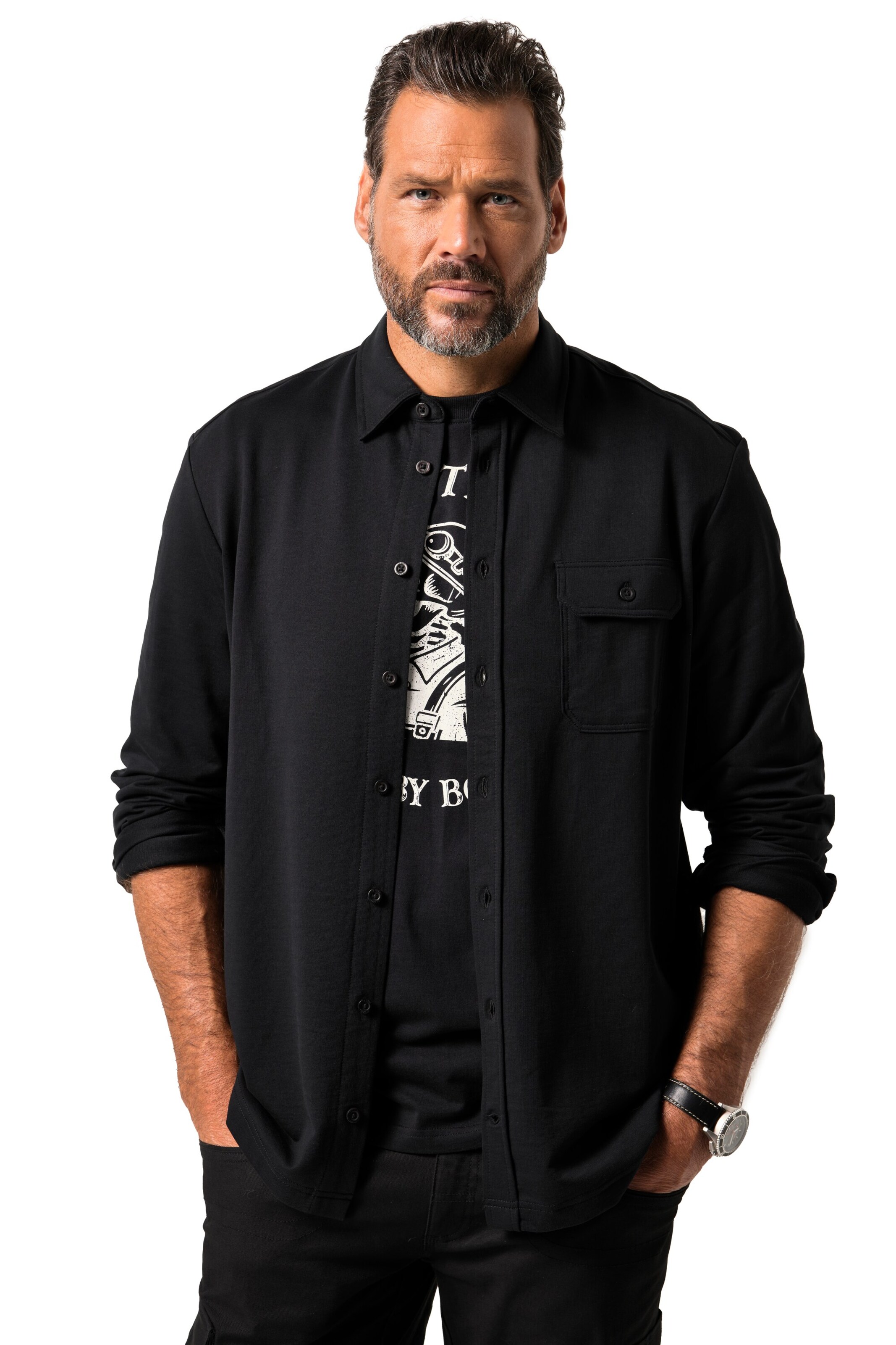JP1880 Regular fit Button Up Shirt in Black: front