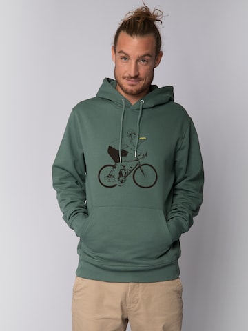 Watapparel Sweatshirt 'Fahrrad Und Pizza' in Groen: voorkant