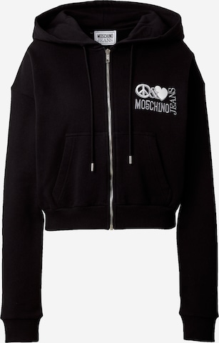 Moschino Jeans Zip-Up Hoodie in Black: front