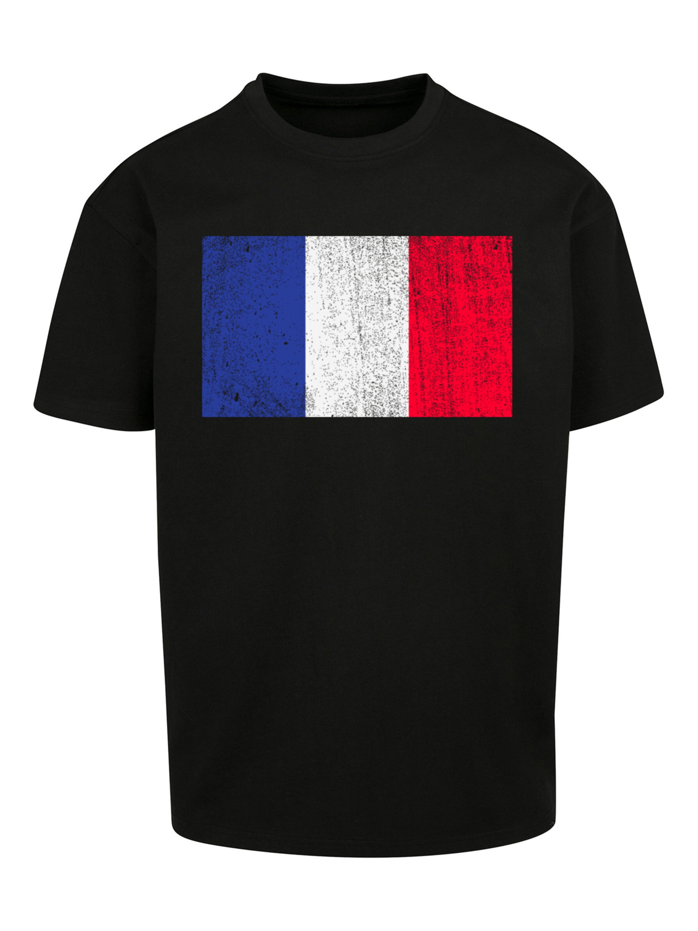 T-Shirt 'France Frankreich Flagge distressed' F4NT4STIC en noir : devant
