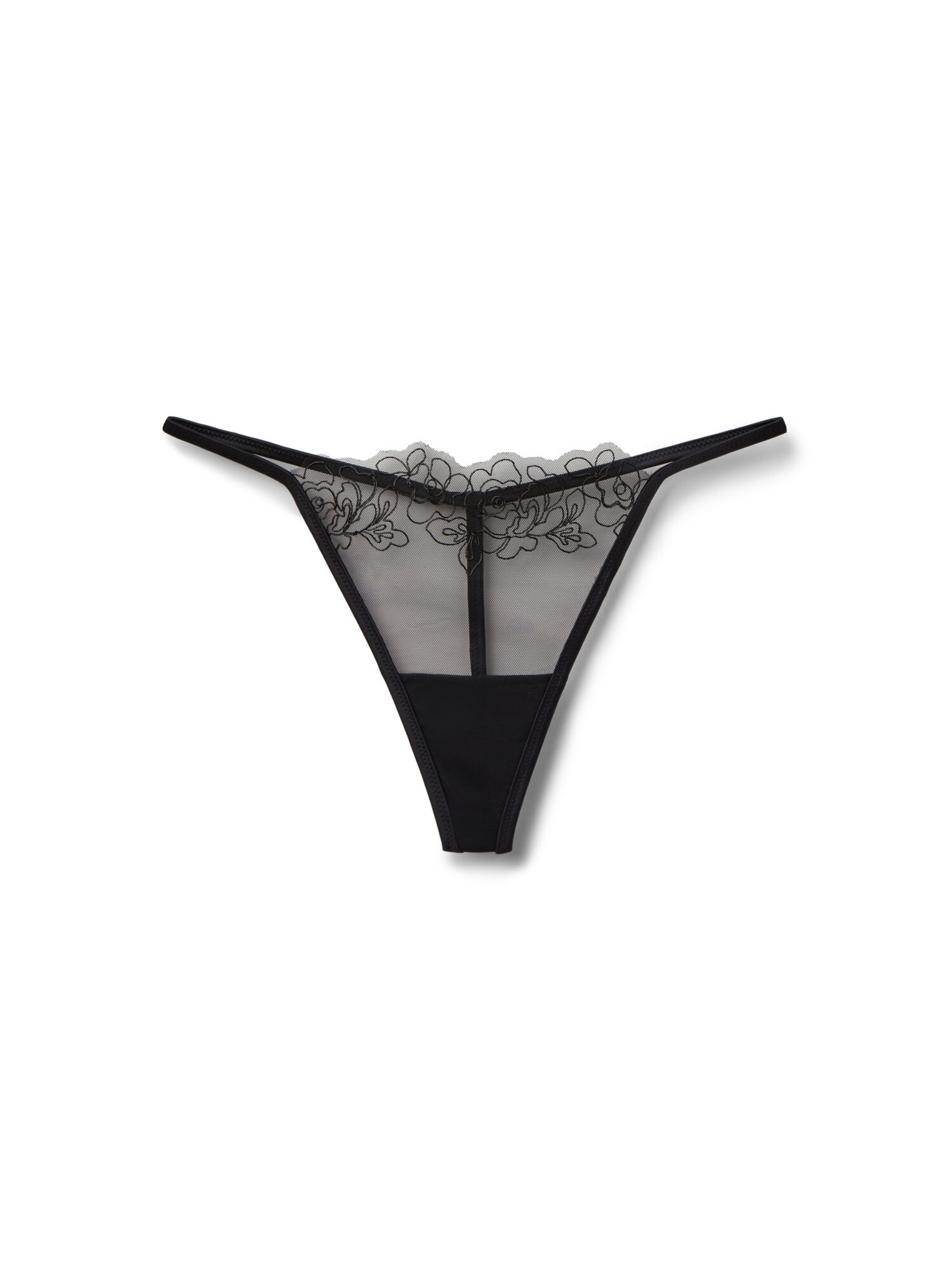 Tezenis Thong 'Fleur Noir' in Black: front