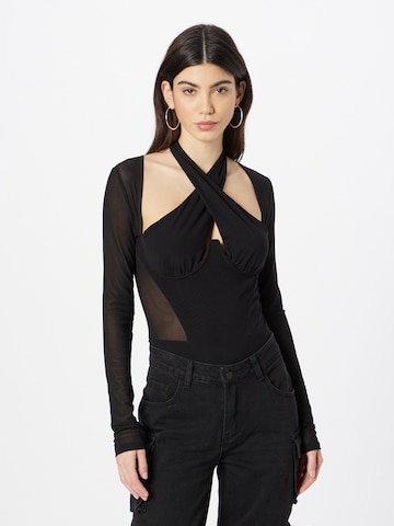 Misspap Shirt Bodysuit in Black: front