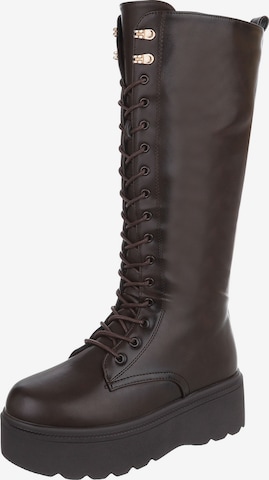 Ital-Design Lace-Up Boots in Brown: front