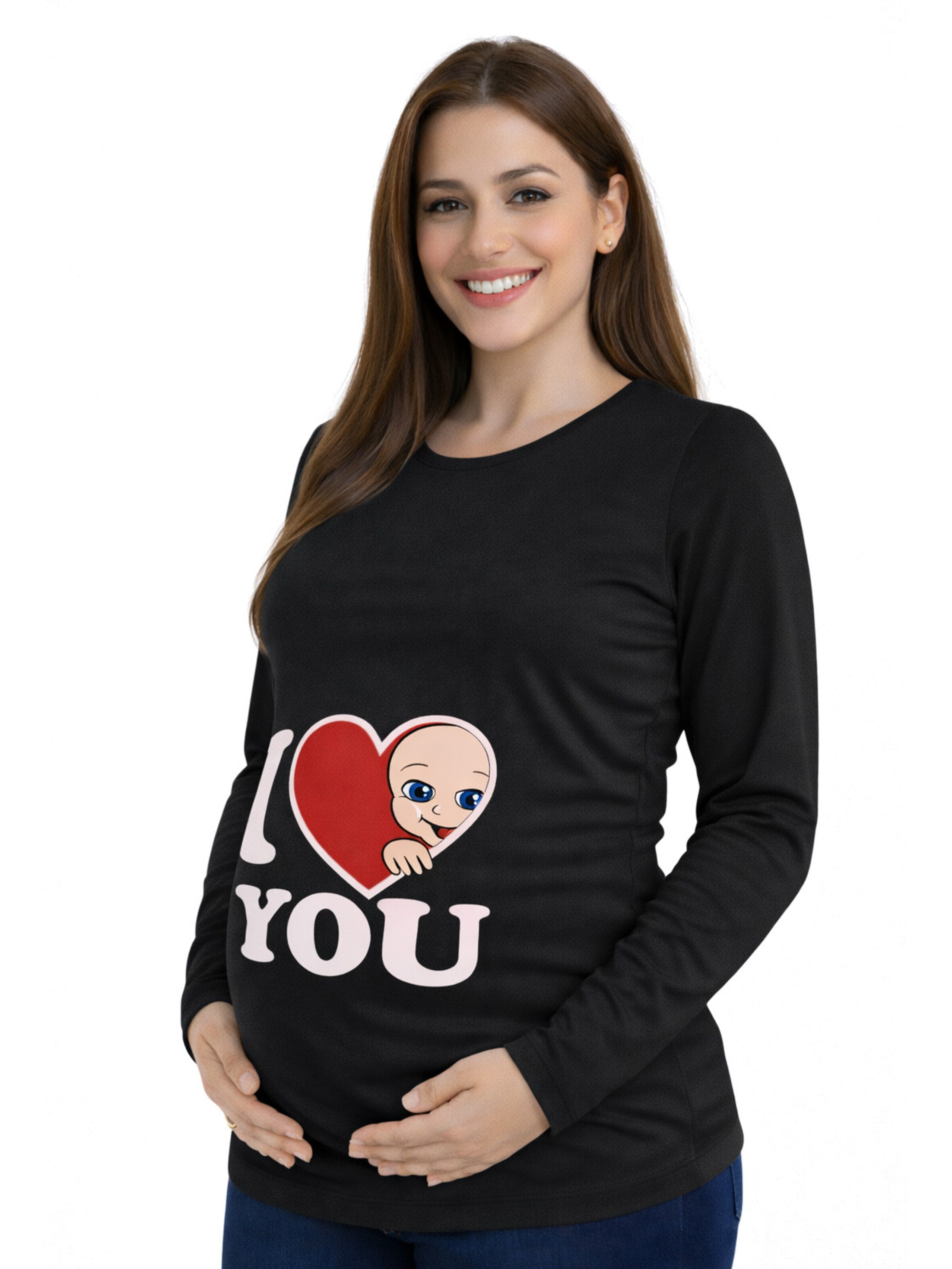 M.M.C. Shirt 'I Love You Umstandslangarmshirt' in Black: front