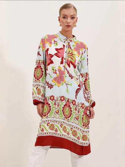 Bigdart Robe-chemise en bleu ciel / jaune / vert clair / bourgogne, Vue avec produit