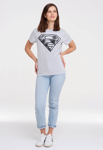 LOGOSHIRT Shirt 'Superman Scribble Logo' in Grey