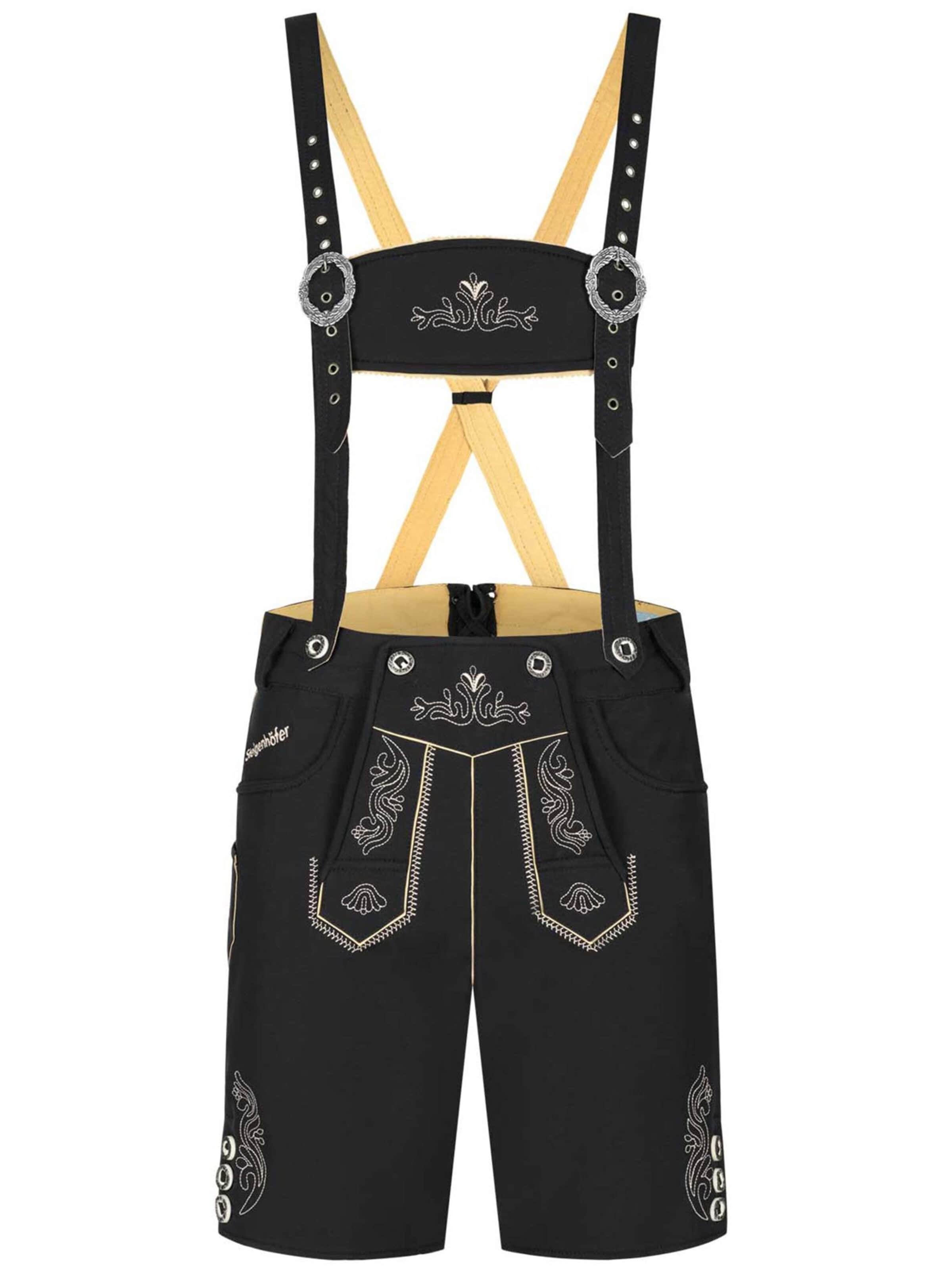 Steigenhöfer Traditional Pants 'Kurze Trachten Softshell Hose mit Träger im Lederhosen Look' in 46 in Black, Item view