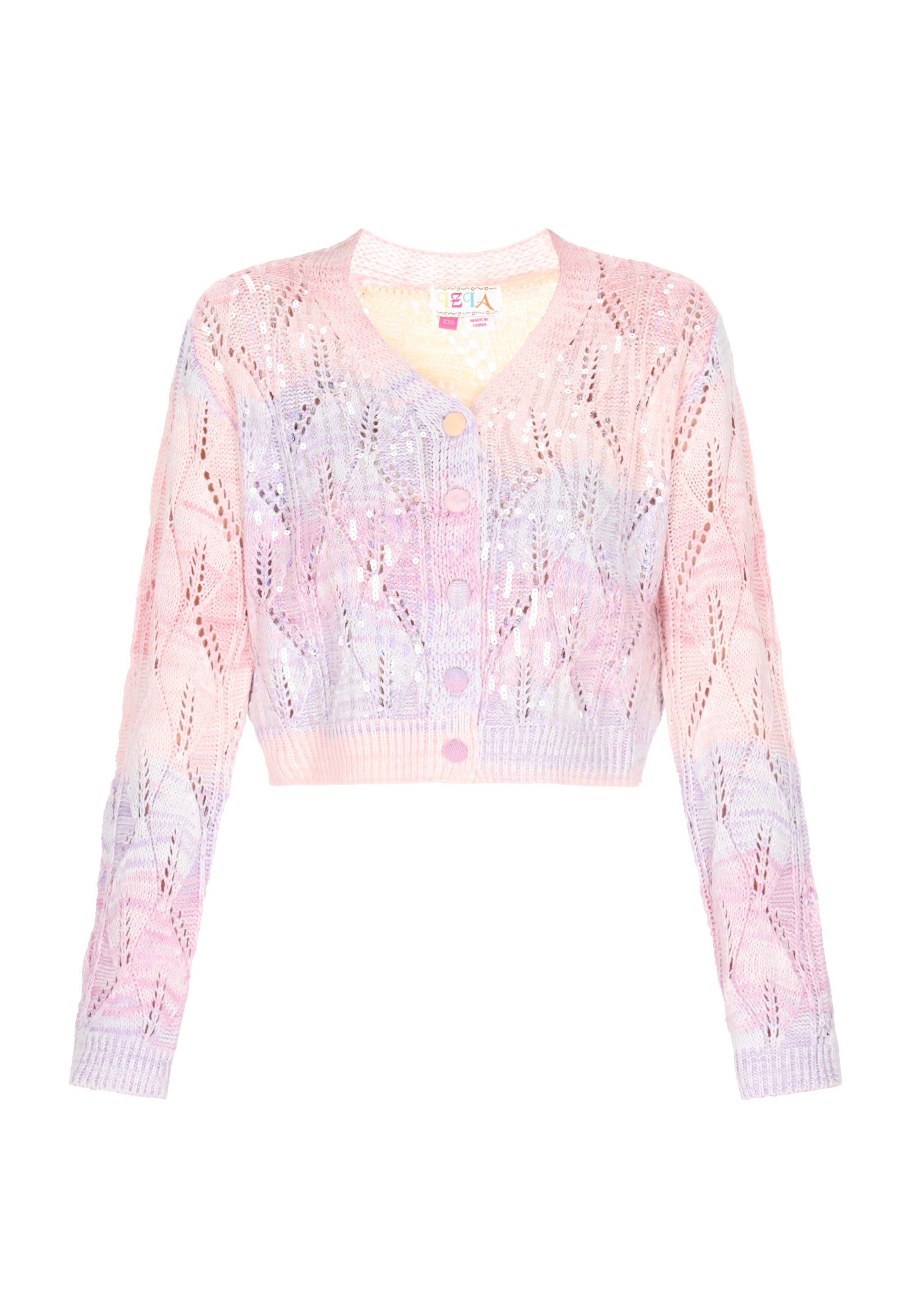 Geacă tricotată IZIA pe mov orhidee / mov deschis / roz / argintiu, Vizualizare produs