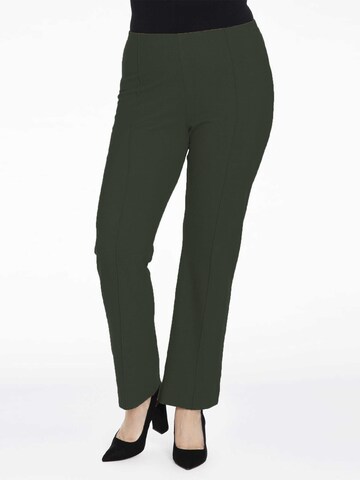 Yoek Regular Pleated Pants ' Diagonal ' in Green: front