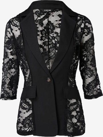 KoJooin Marynarka 'Damen Blazer mit Spitzenbesatz, Cut-Out-Details und 3/4-Ärmeln – Einreihiges Jackett mit Knopf' w kolorze czarny: przód