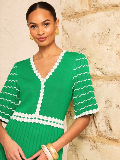 love & roses Pletena obleka | zelena / bela barva, Prikaz izdelka