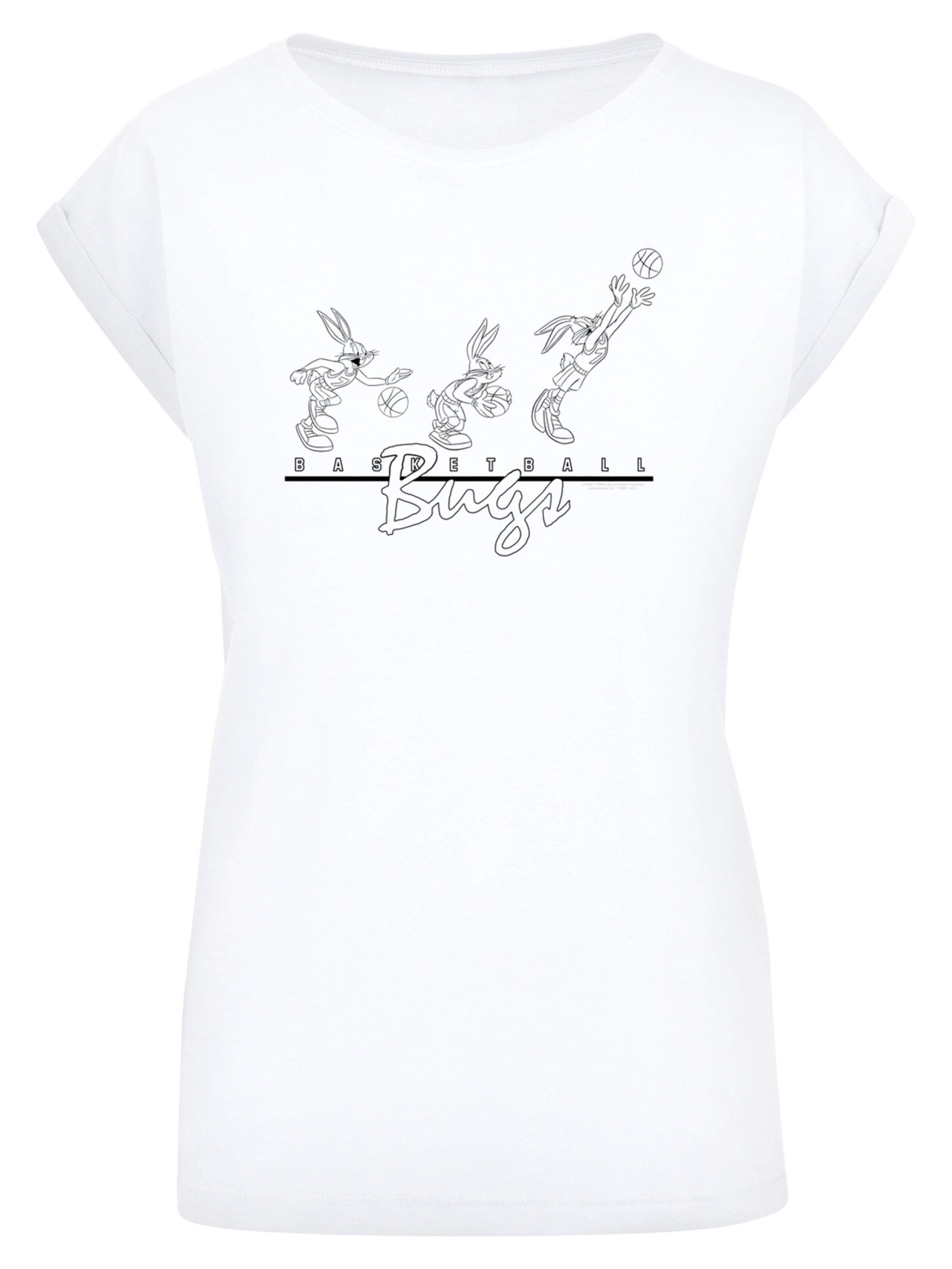 F4NT4STIC Shirt 'Looney Tunes Basketball Bugs' in de kleur Zwart / Wit, Productweergave