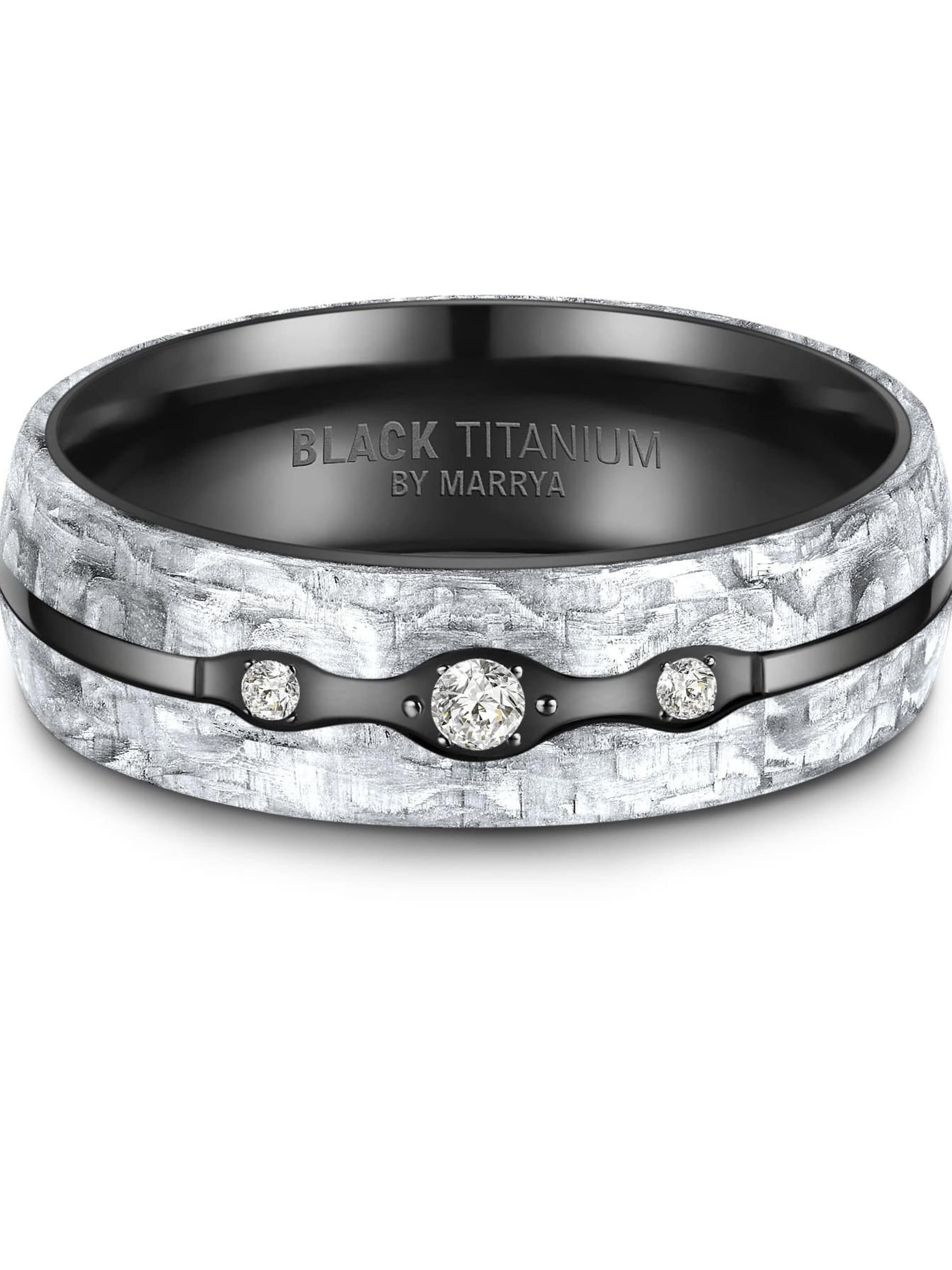 MARRYA Ring 'MARRYA Ehering BT-11 aus Black Titanium – „BLACK & WHITE“ Kollektion' in Zwart