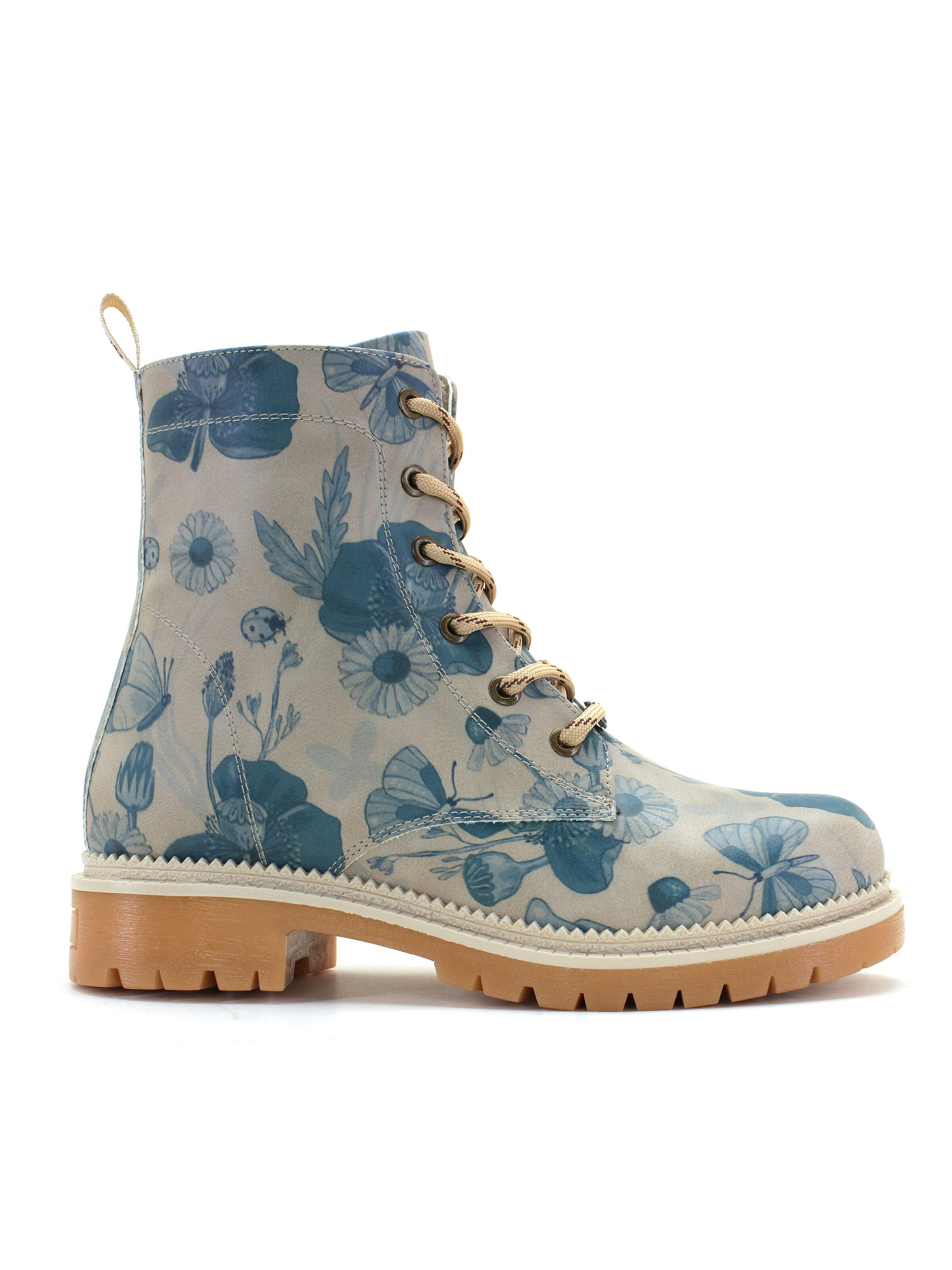 Goby Schnürstiefel 'Women's shoes Goby Ankle boots NJR160 with blue flowers'‌‌‌‌ in Blau: Vorderseite