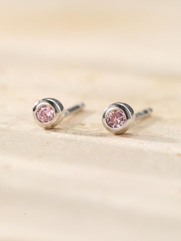 Orecchini 'Pink Bezel Cubic' di Hey Happiness in argento
