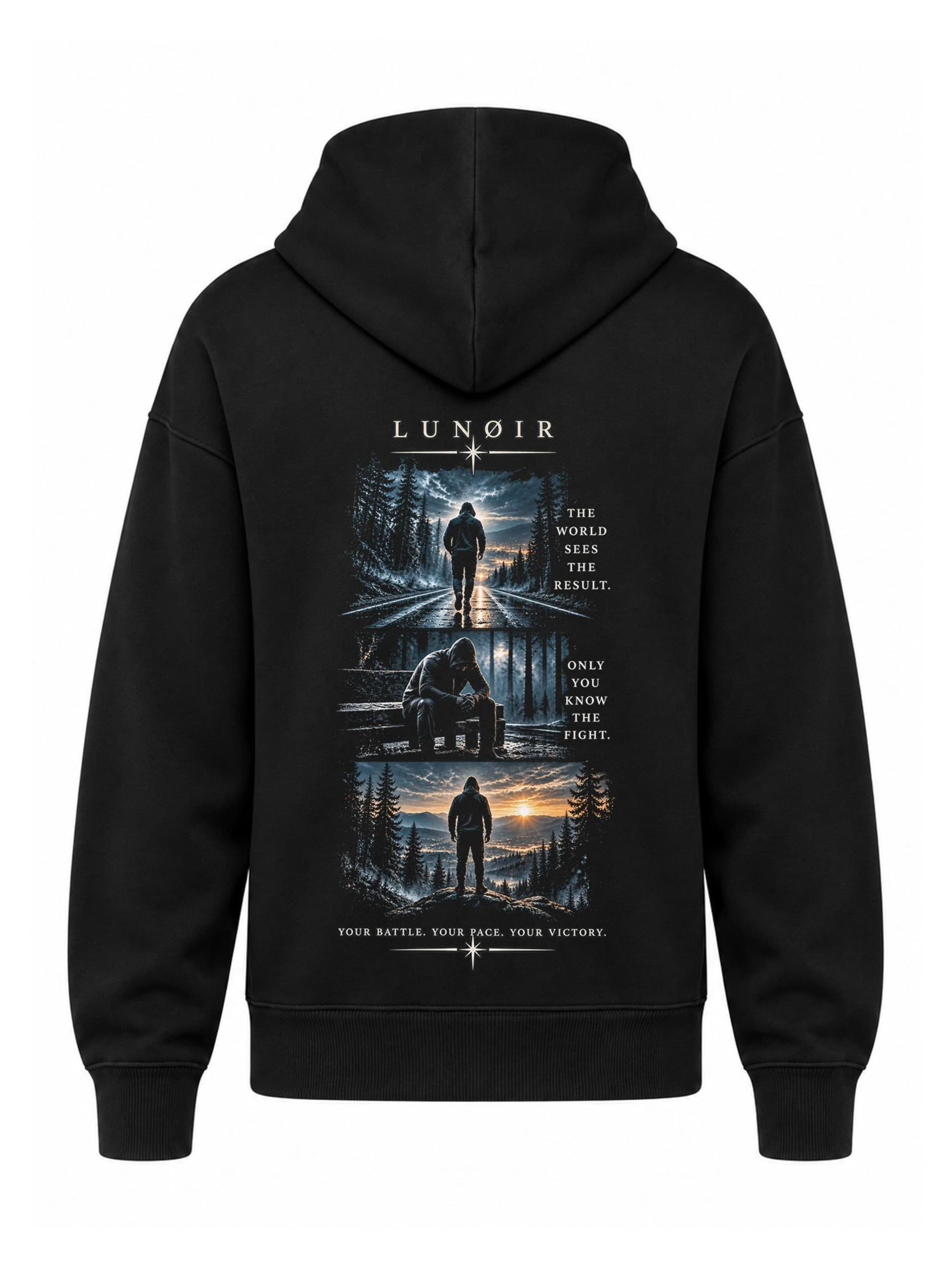 LUNØIR Studio Sweatshirt 'Only You Know the Fight' in Zwart: voorkant