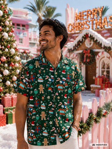 King Kameha Regular Fit Hemd 'Christmas Gingerbread'‌‌‌‌‌ in Grün