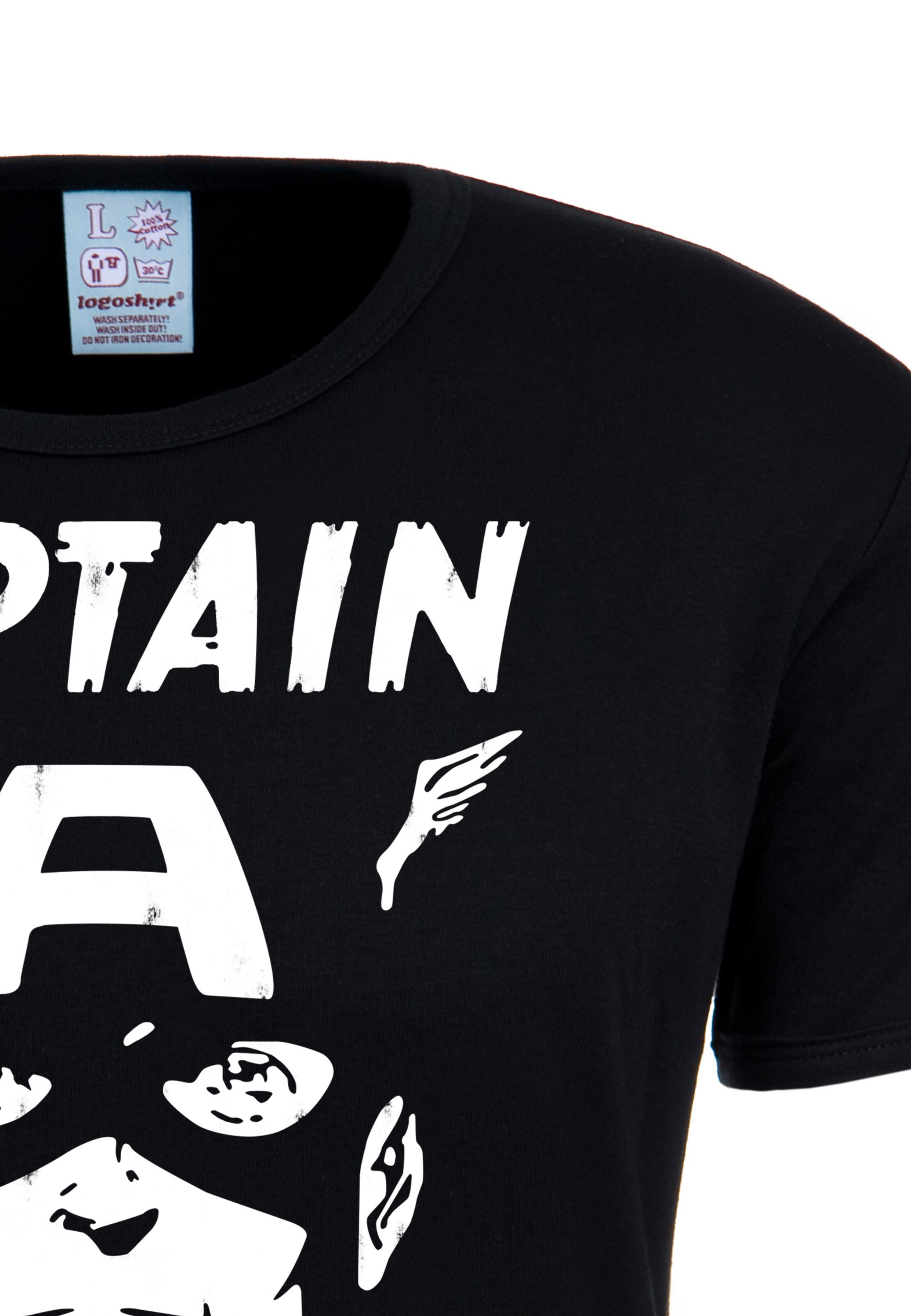 LOGOSHIRT Shirt 'Captain America' in Zwart