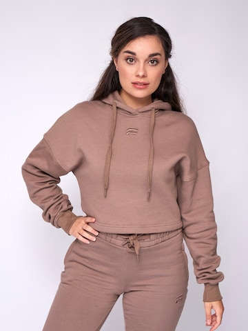 Fortex Fitness Sweatshirt 'Essential Cropped Hoodie' in Bruin: voorkant