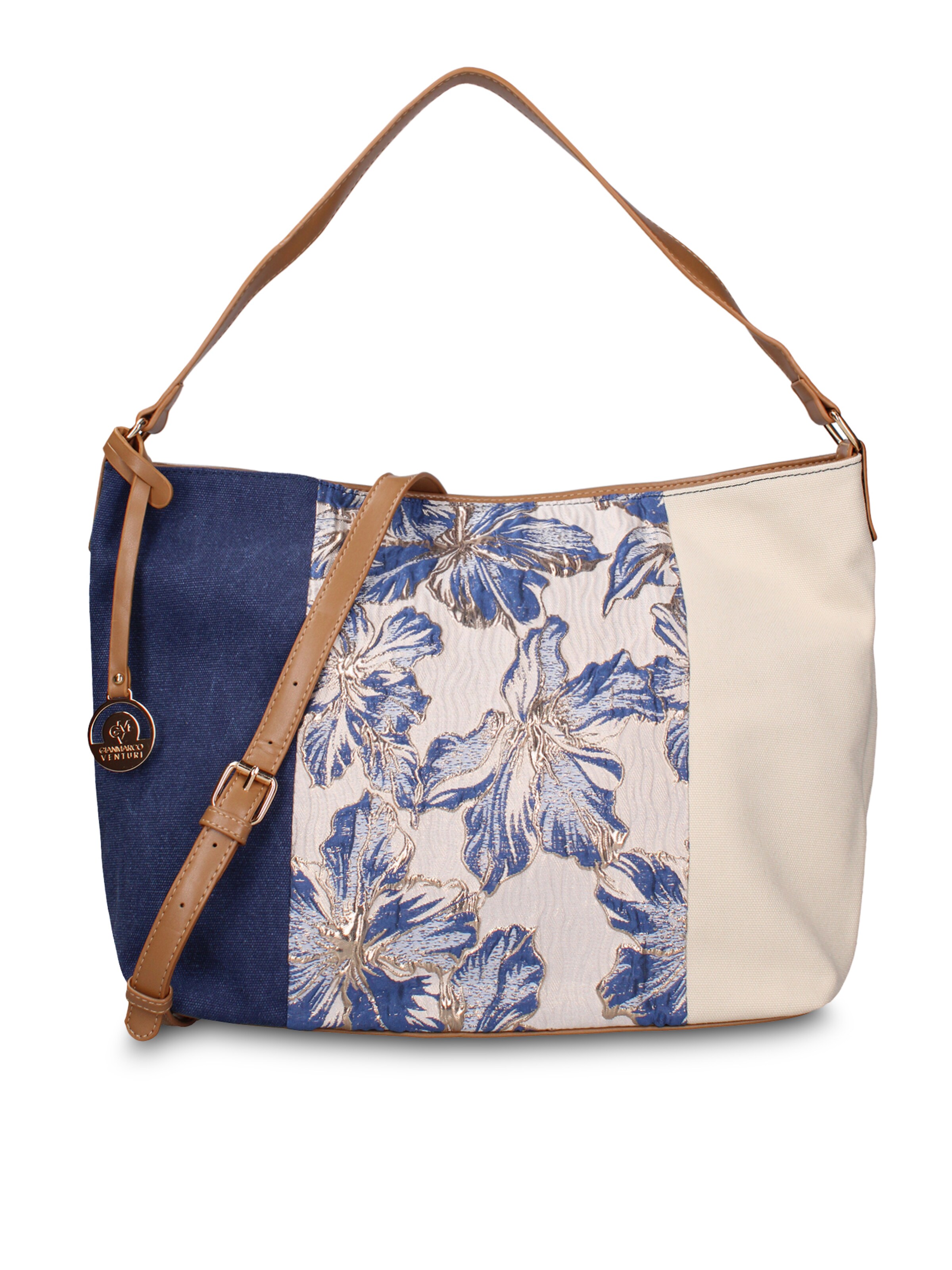 Borsa a mano 'Borsa a tracolla Gianmarco Venturi Alizé pelle vegana bicolore stampa floreale' di GianMarco Venturi in blu