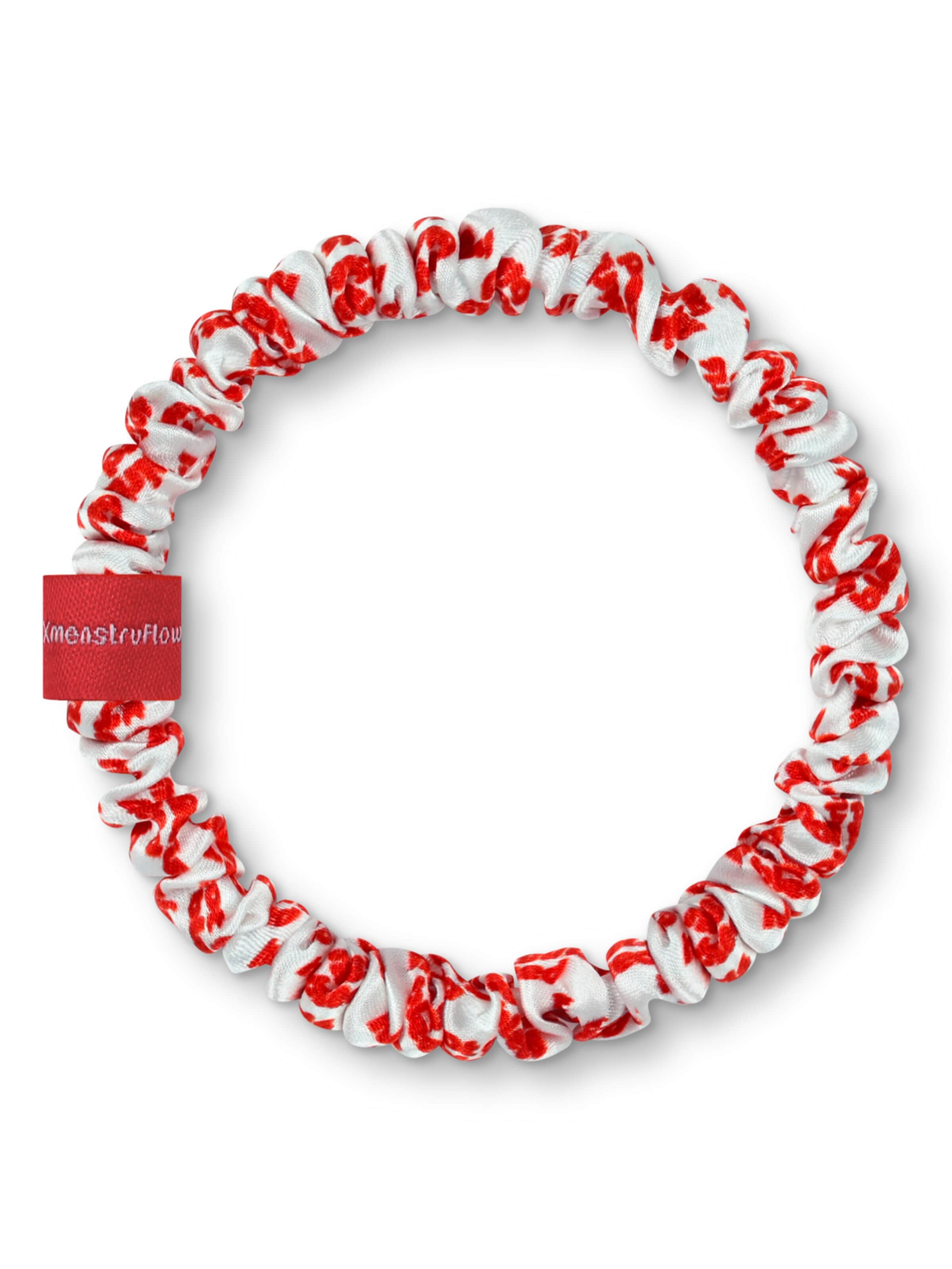 BRUNCHIES® Hair jewelry 'Co-Creation BRUNCHIES® x menstruflow – 3er Set aus 100 % Maulbeerseide in tollen Rottönen mit Signature-Print' in White