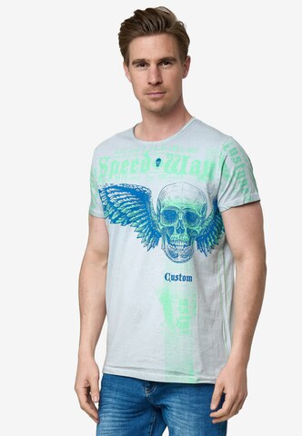 Rusty Neal T-Shirt mit 'Flying Skull' Front Print in Grau: predná strana