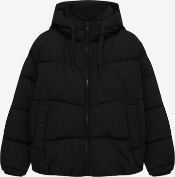 Pull&Bear Winter Jacket in Black: front