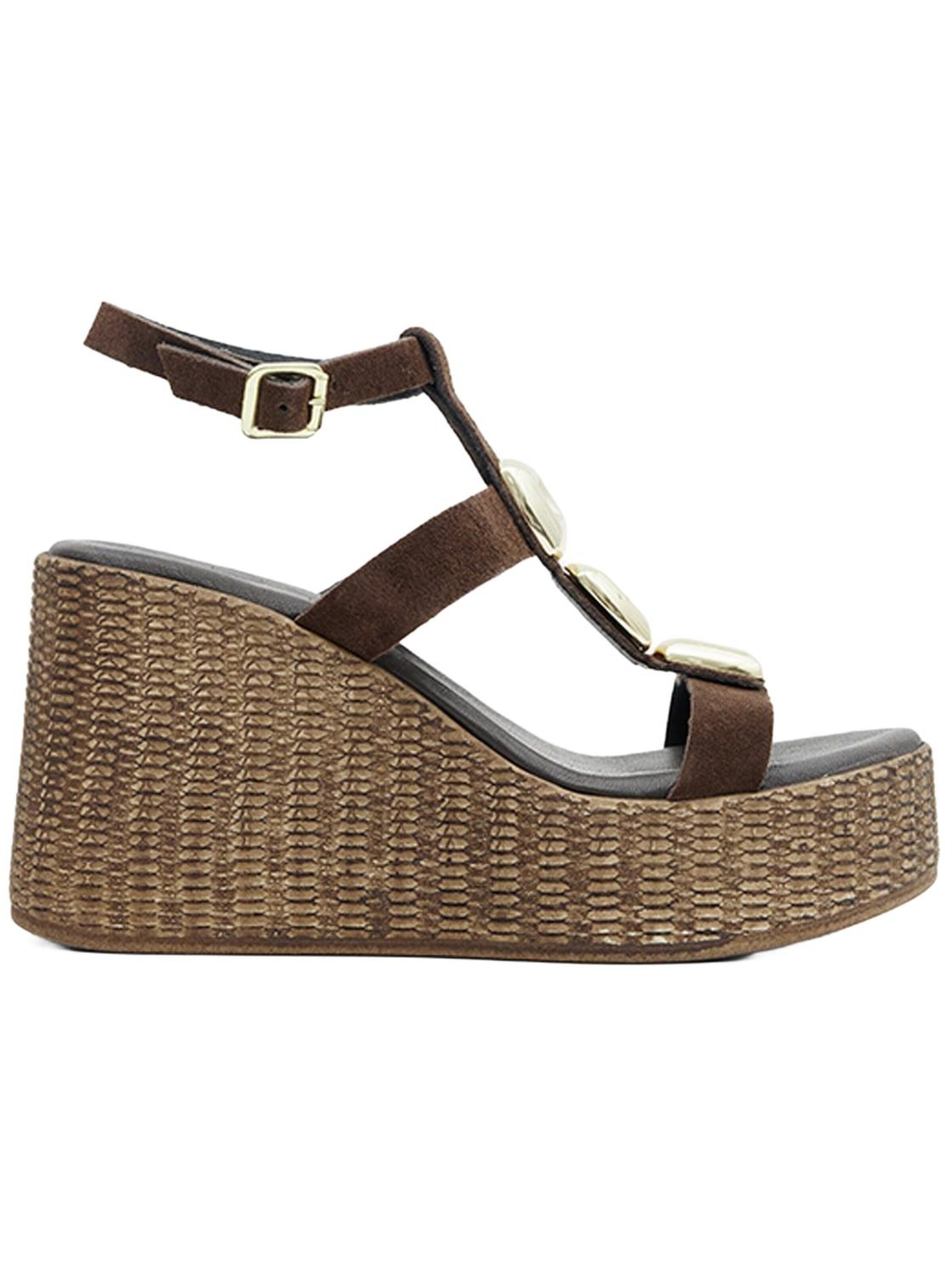 Desa - Sandalias con hebilla 'DESA Damen-Wildledersandalen mit Keilabsatz und goldenen Details' en marrón