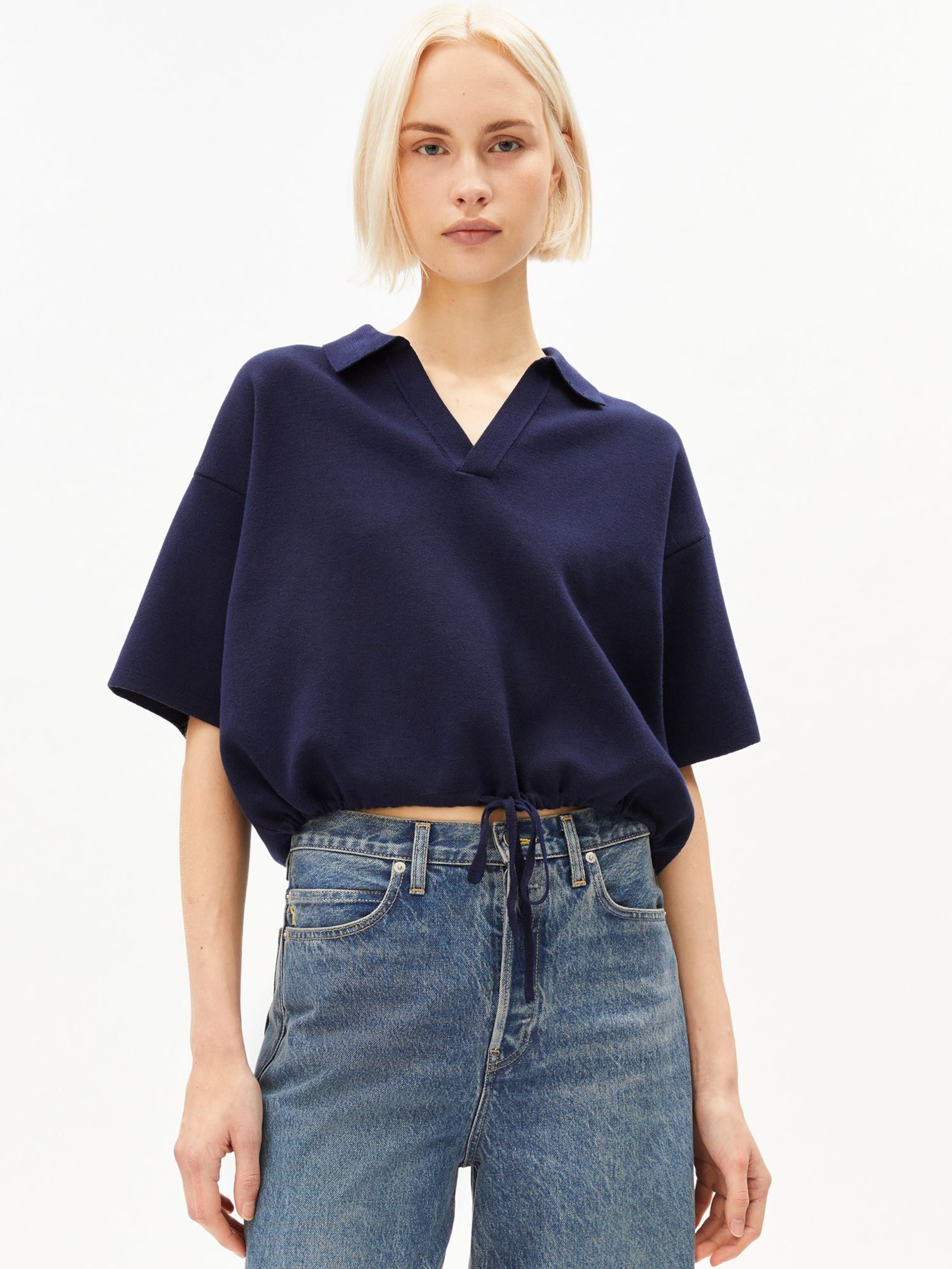 ARMEDANGELS Strickshirt COMPACT POLO in Blau: Vorderseite