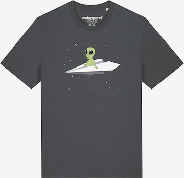 Watapparel Shirt 'Alien on a paper plane' in Grey: front