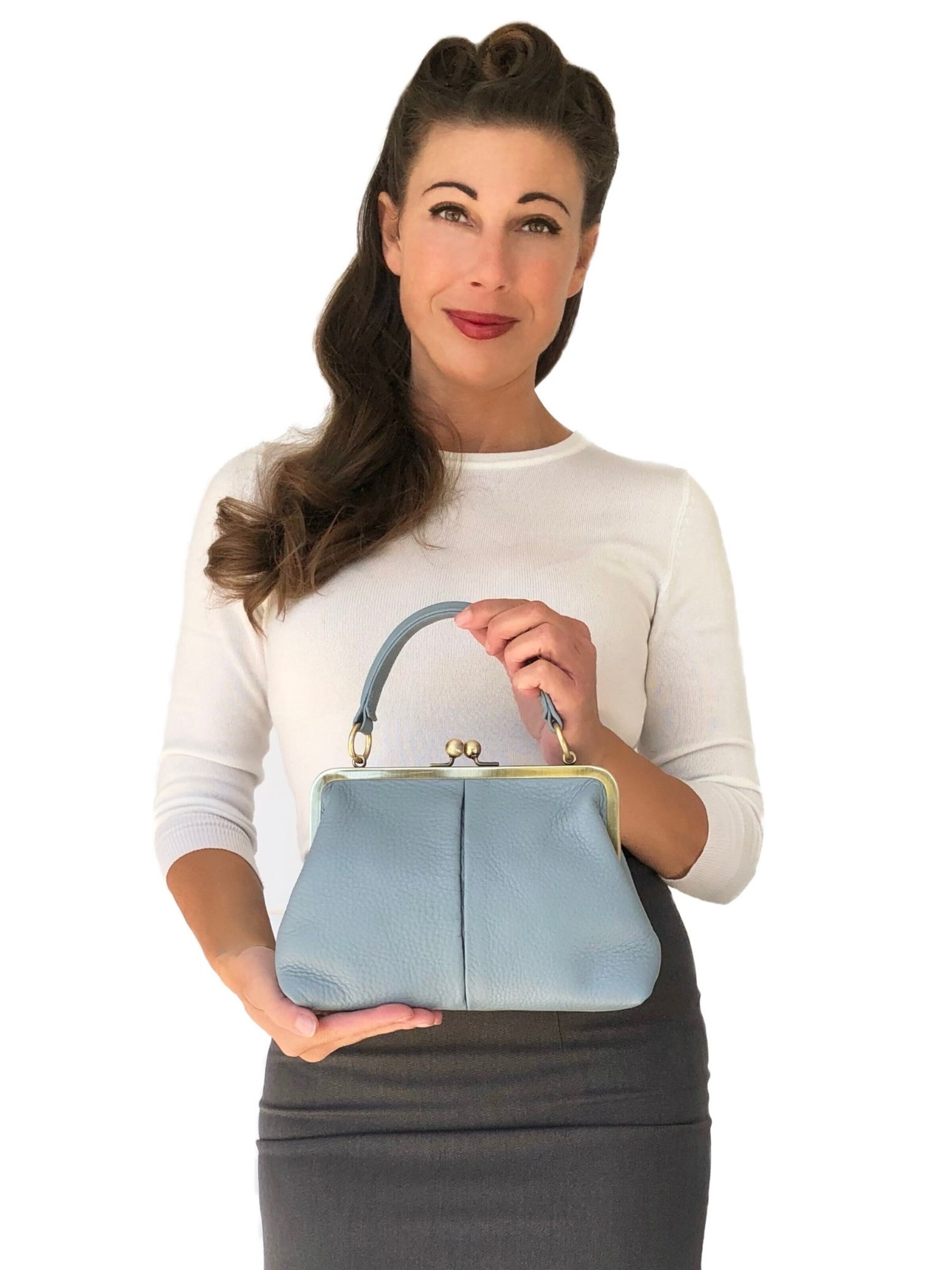 Taschenkinder Handbag 'Kleine Olive – Leder Handtasche & Umhängetasche' in Blue: front