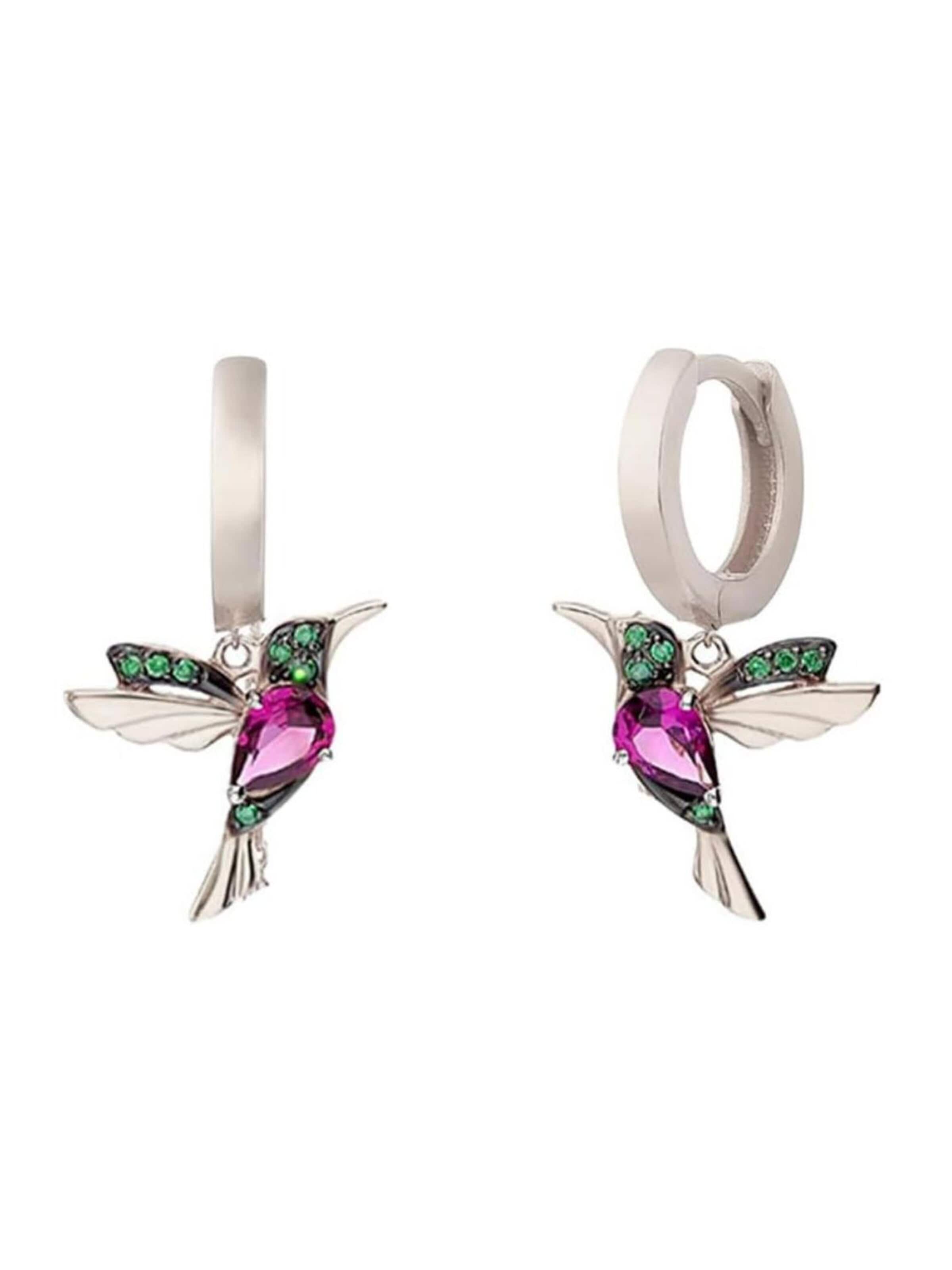 Einzelstück Ohrringe 'Kolibri Hoops'‌‌ in Silber: Vorderseite