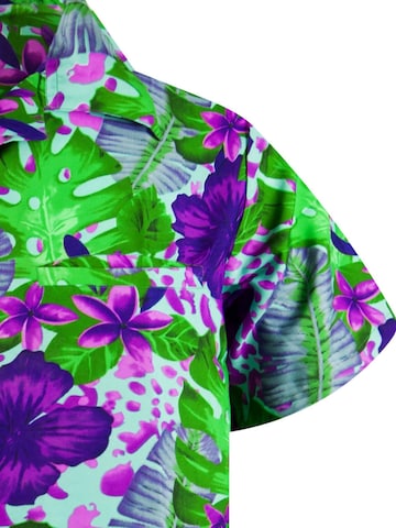 King Kameha Shirt 'Green Purple Flower' in Blauw