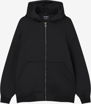 Pull&Bear Zip-Up Hoodie in Black: front