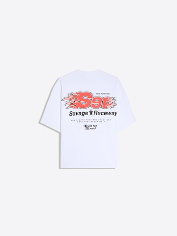 T-Shirt 'SAVAG' Bershka en blanc