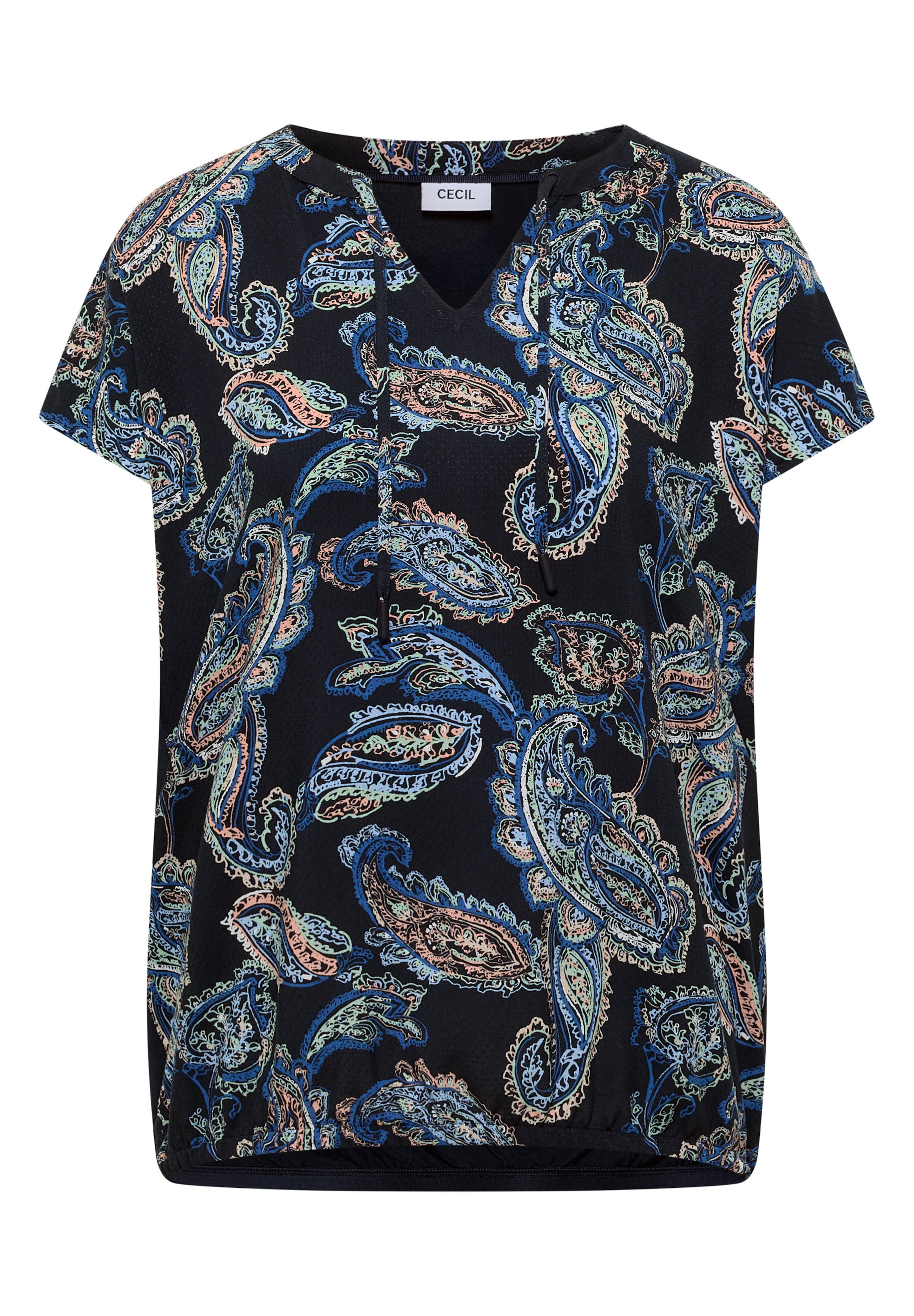 CECIL Bluse mit Split Neck und Strukturmix in Blau: Vorderseite