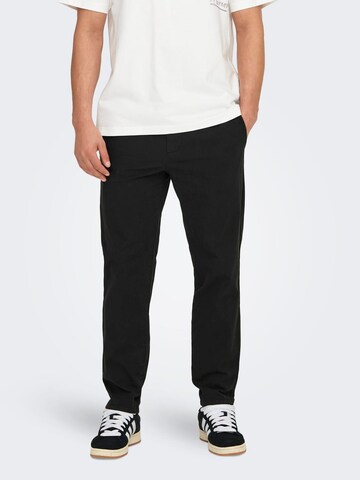 Only & Sons Tapered Pants 'ONSLINUS' in Black: front