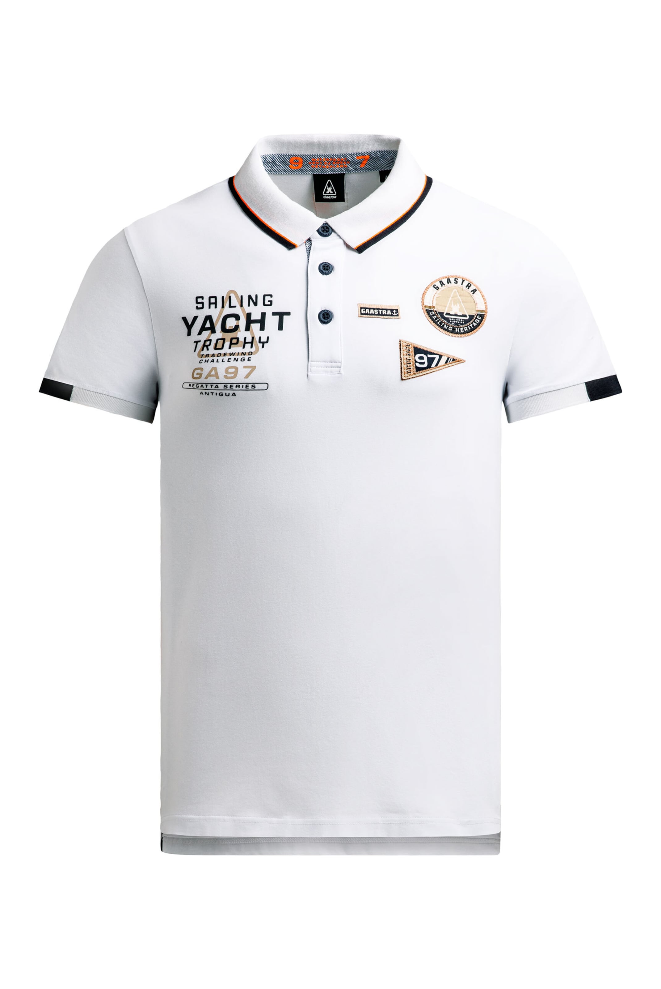Gaastra Poloshirt Kurzarm mit Artwork und Canvas-Patches in Weiß: Vorderseite