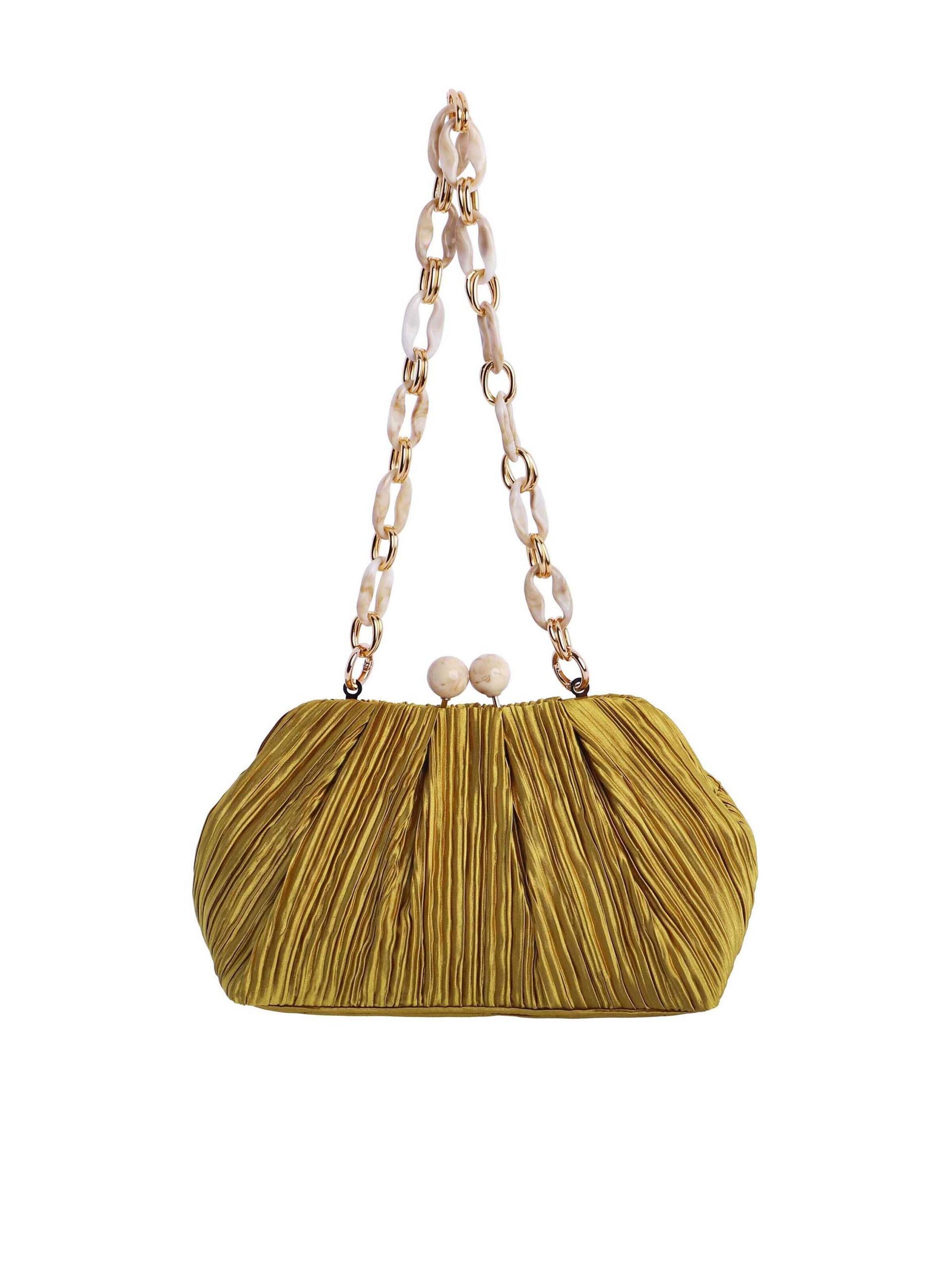 eferri - Bolso de hombro 'Bolso de fiesta para mujer Leia de tejido plisado y cierre de boquilla' en amarillo