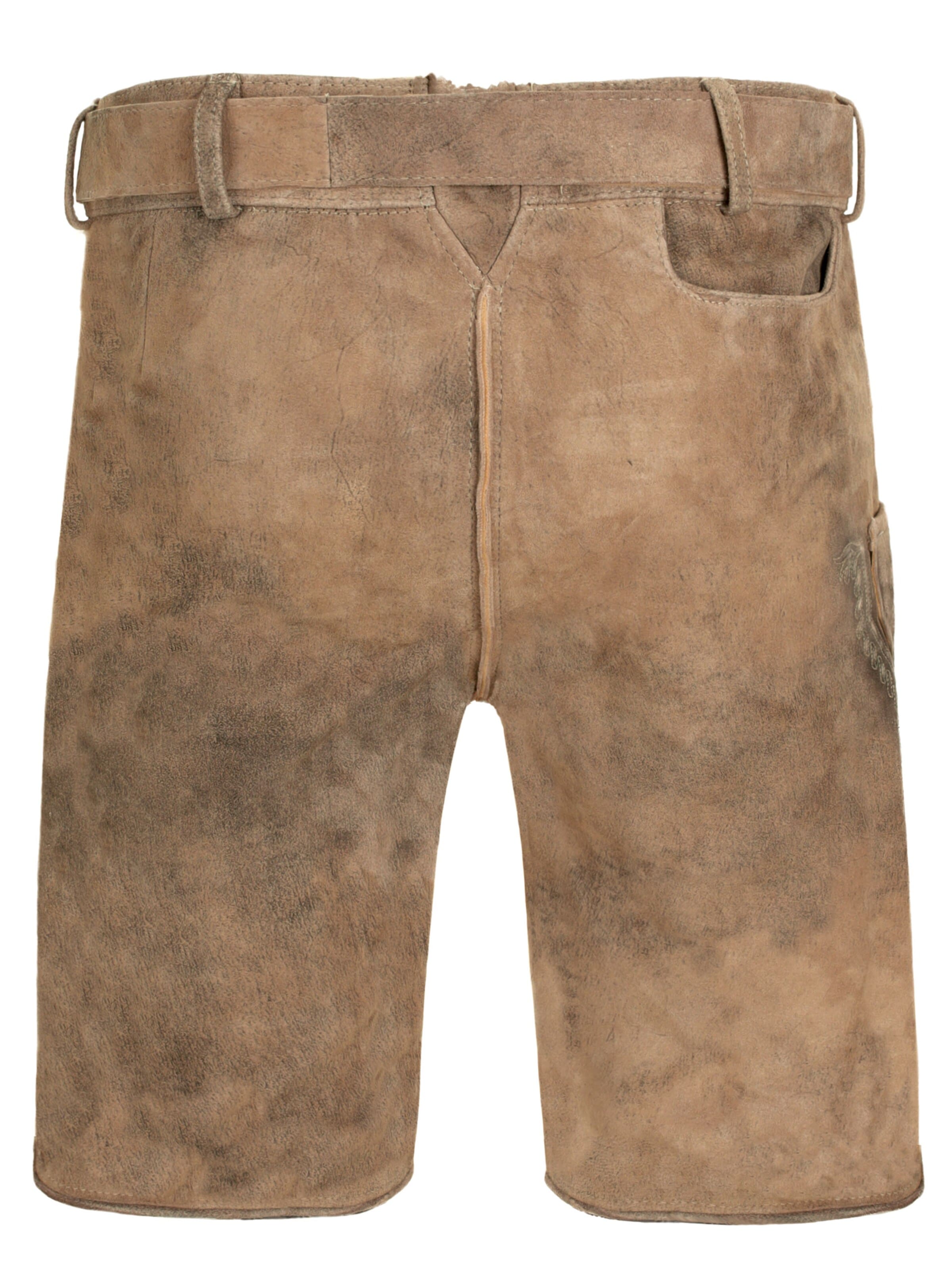 Fuchs Trachtenmoden Skinny Trachtenhose 'Trachtenlederhose Herren kurz Hellbraun Wildbockleder'‌ in Braun