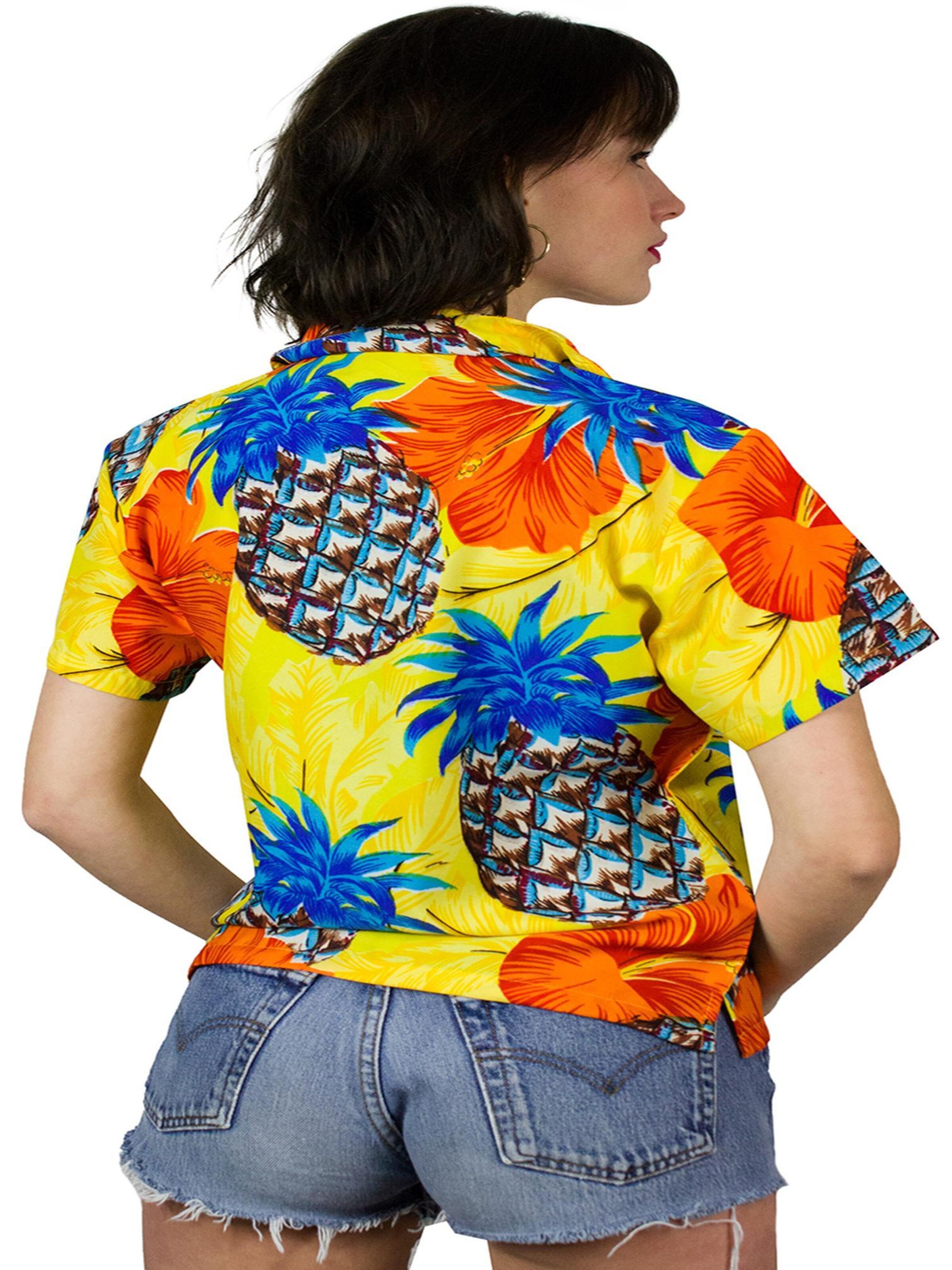 King Kameha Bluse 'Pineapple Hibiscus Shadow Line'‌‌ in Gelb